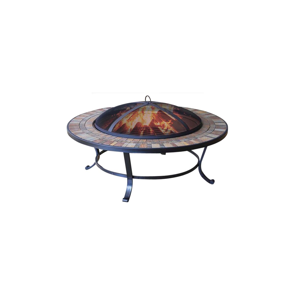 Living Accents Durable Round Mosaic Fire Pit Table with Lid Multicolor